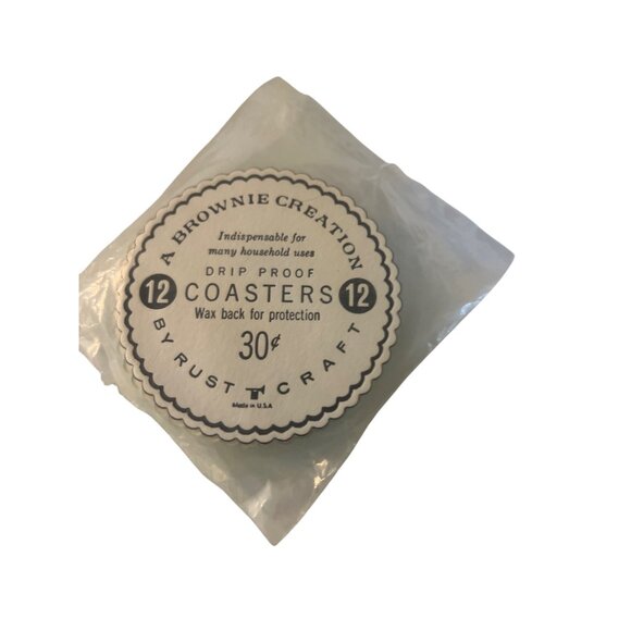 Vintage 12 Rust Craft Brownie Christmas Coasters Drip Proof Wax Back Estate NEW - Picture 3 of 4